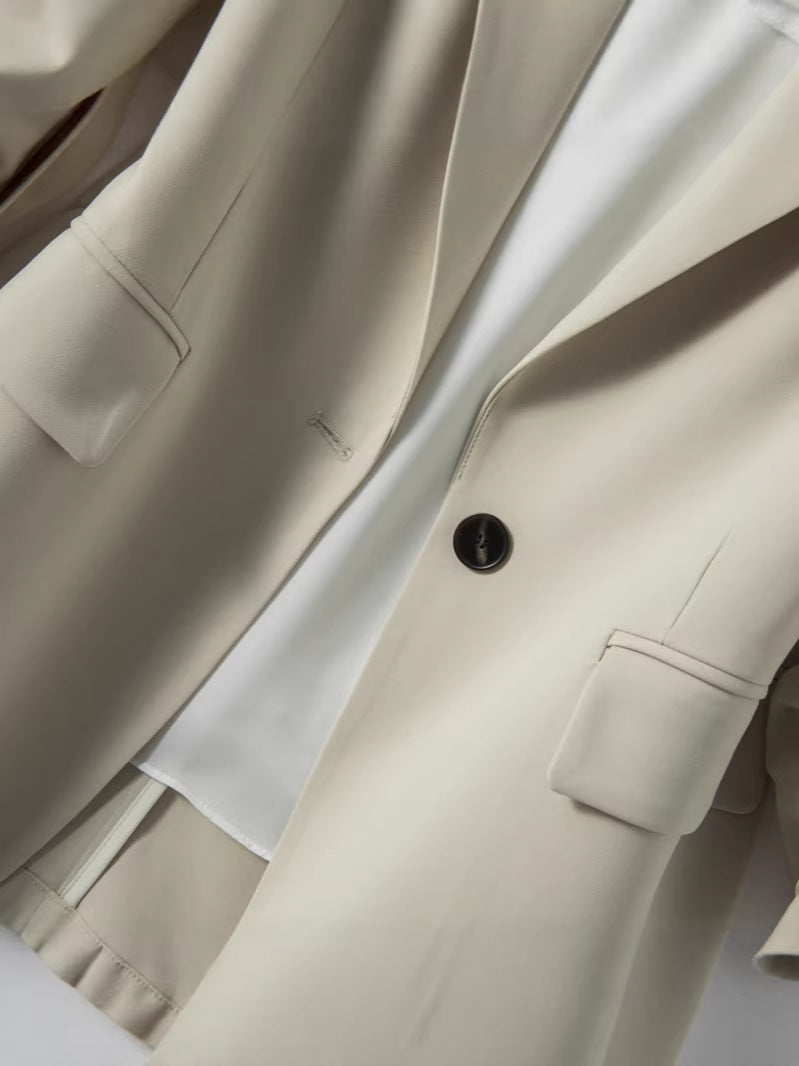 Women's Beige 3/4 Sleeve Blazer, Casual Workwear Jacket