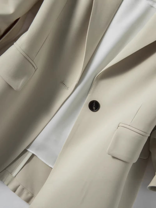 Women's Beige 3/4 Sleeve Blazer, Casual Workwear Jacket