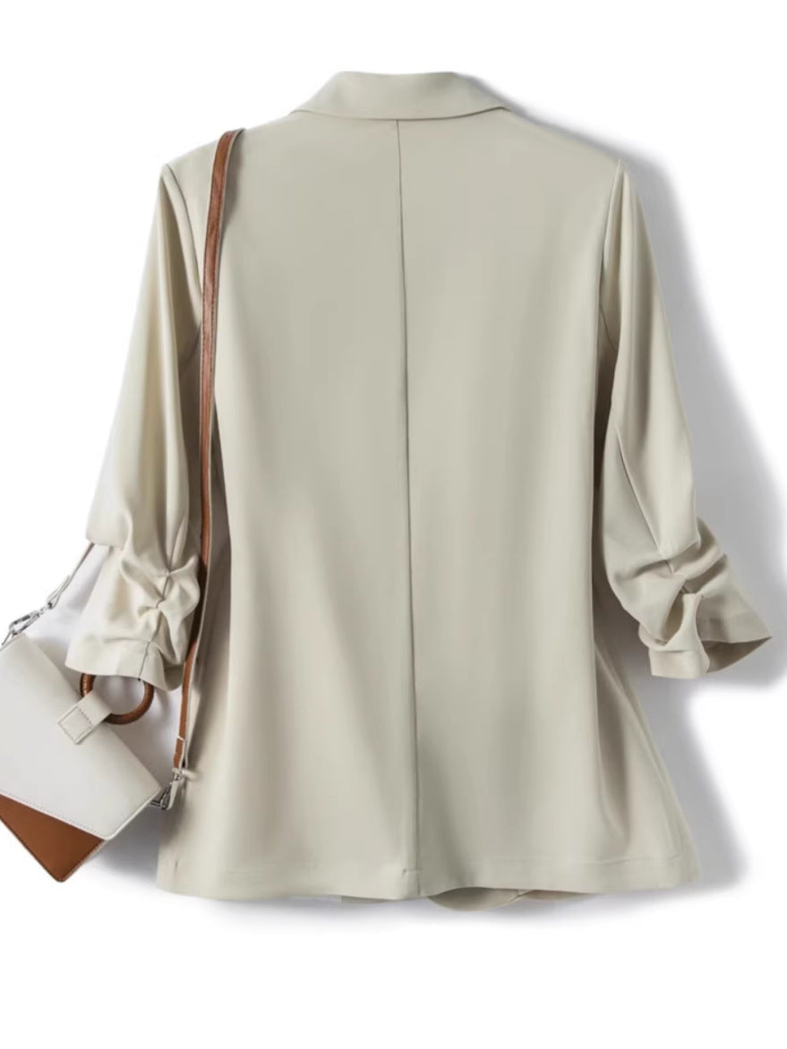 Women's Beige 3/4 Sleeve Blazer, Casual Workwear Jacket